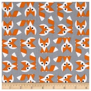 Cloud 9 Picture Pie Organic Cotton Fox Orange/Grey Fabric 2 Yards 44” Wide